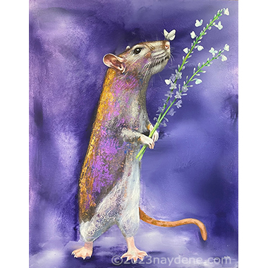 painting of mouse with butterflies